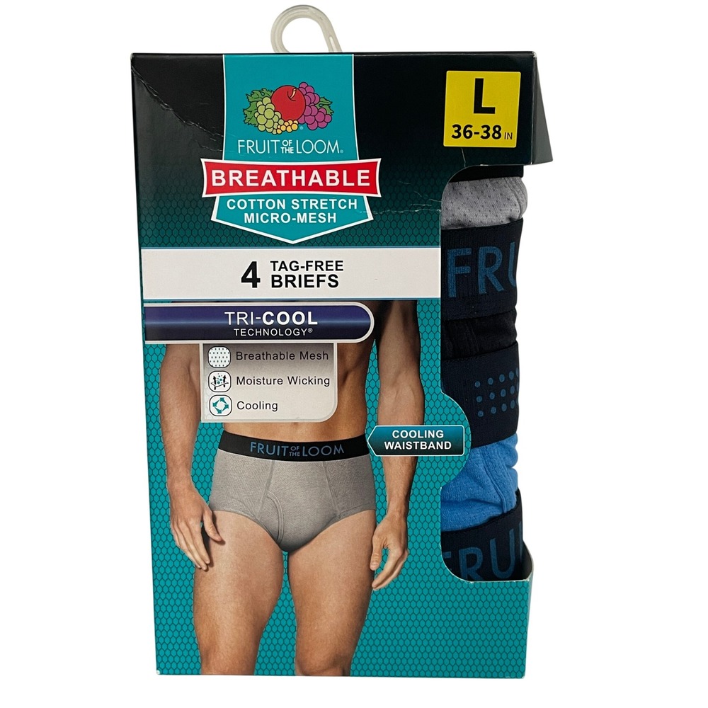 Fruit of the Loom Mens 4 Pack Breathable Cotton Stretch Micro-Mesh Briefs Large